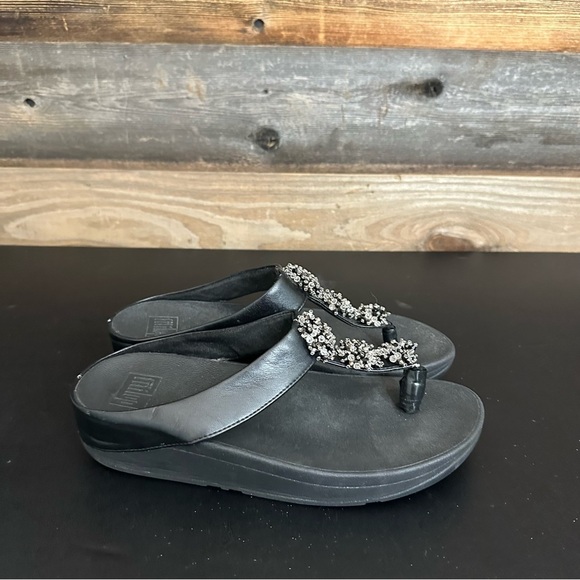 FitFlop Women’s 8 Galaxy Rumba Beaded Thong Sandals Flip flops Black Comfort - Picture 4 of 11